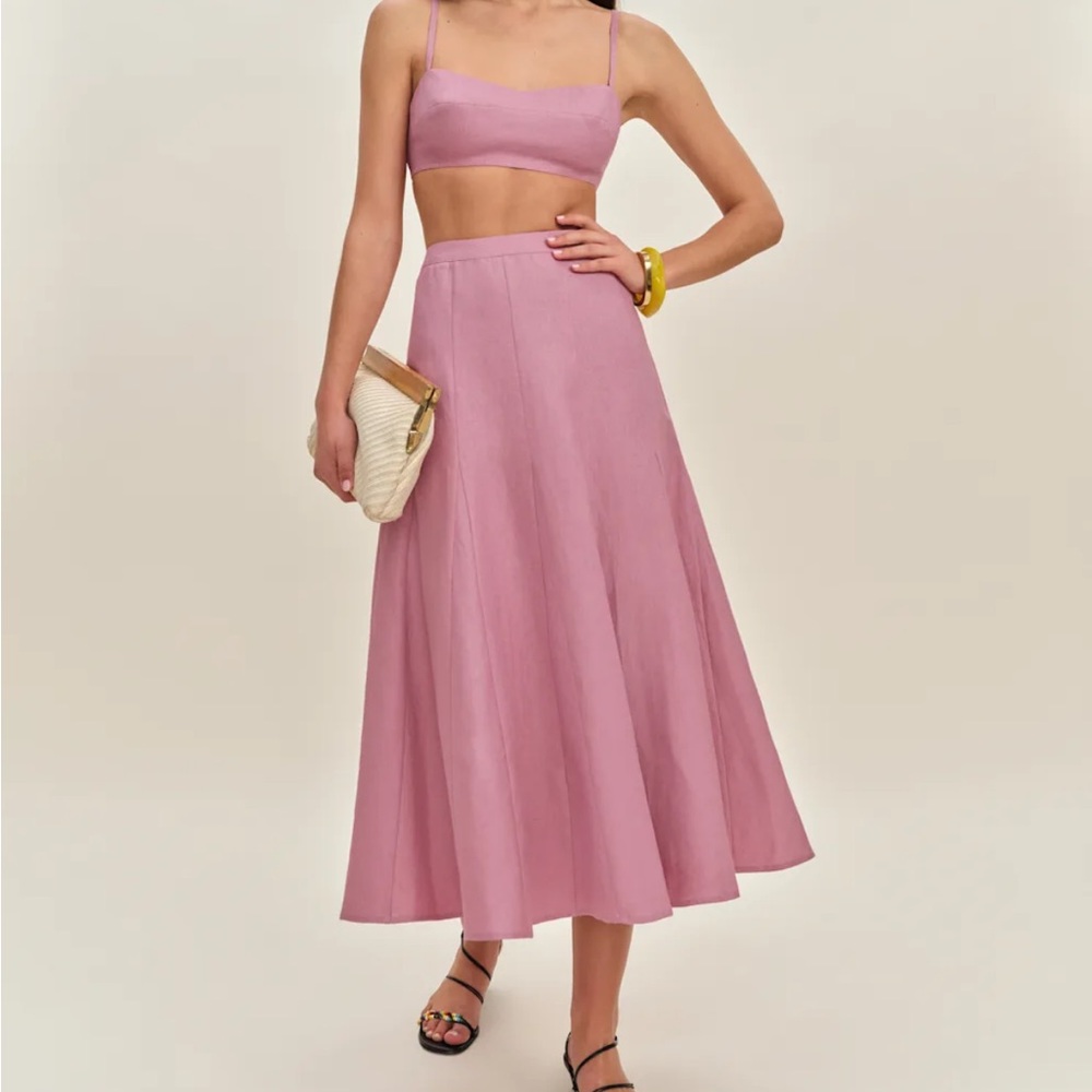 Reformation Pink Pleated A-Line Maxi Dress